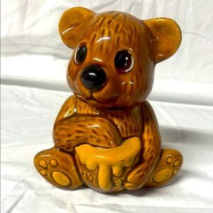 Vintage 1950's Ceramic Brown Honey Bear Pot Jar